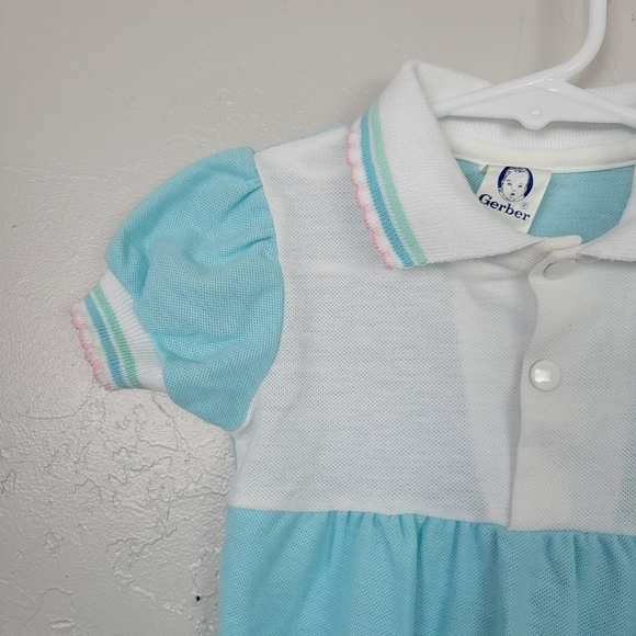 Gerber Vintage Baby Girl 12 Months Bodysuit Blue Short Sleeve Collared Onesie - Picture 4 of 6